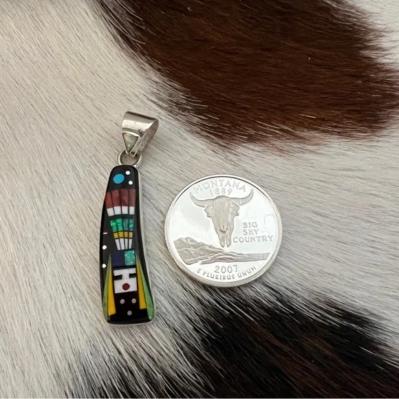 ❤️ Signed “RD” Native Zuni Inlaid Galaxy Sterling Kachina Cosmic Pendant 1.71”L - Picture 7 of 14